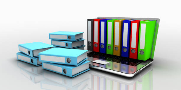 istock 3d laptop folder concept. 3d illustration 1302799912