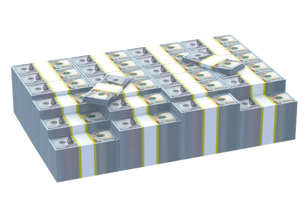 istock Heap of american dollars. Stack of money isolated on white background. 3d rendering 1302802571