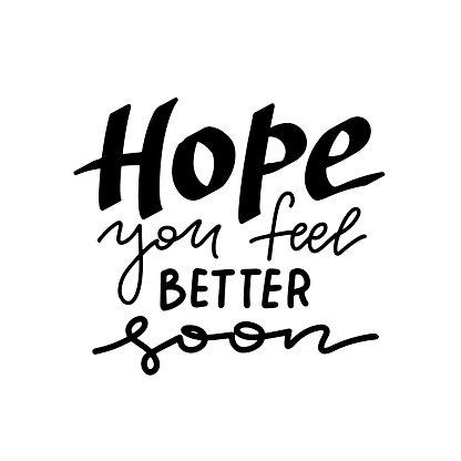 Hope you feel better soon - handwritten greeting card Awareness lettering phrase. Trendy vector hand drawn text