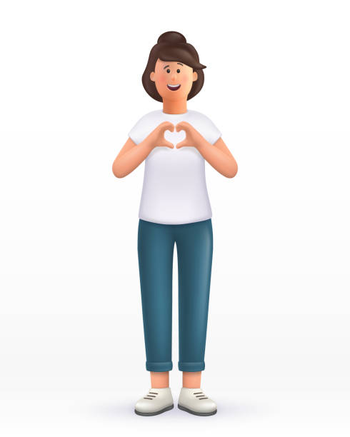 3d Cartoon Character Young Woman Showing Heart Gesture Making Compliment  Love Sign Smiling Cute Brunette Girl 3d Vector Illustration Stock  Illustration - Download Image Now - iStock