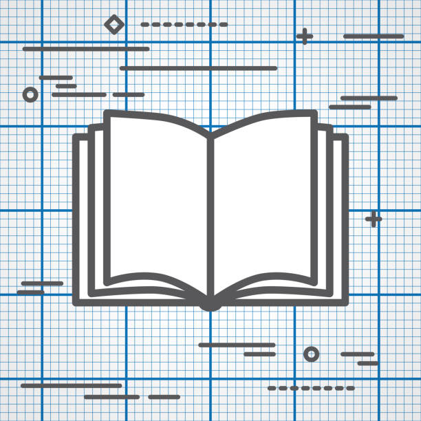 illustrations, cliparts, dessins animés et icônes de concept plat de conception de ligne d’icône ouverte de livre sur un pa carré de graphique - graph paper mesh paper book