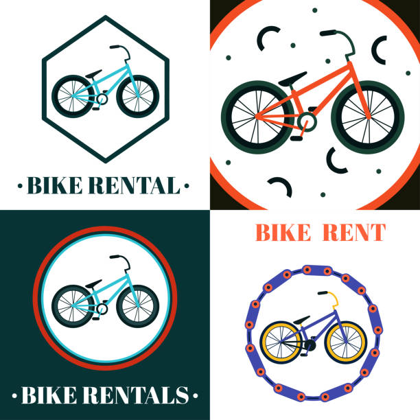 istock Set of banners bike rental. Vector illustration with a bike and text, on a solid background. Suitable for social media, mobile apps, marketing materials. 1302813774