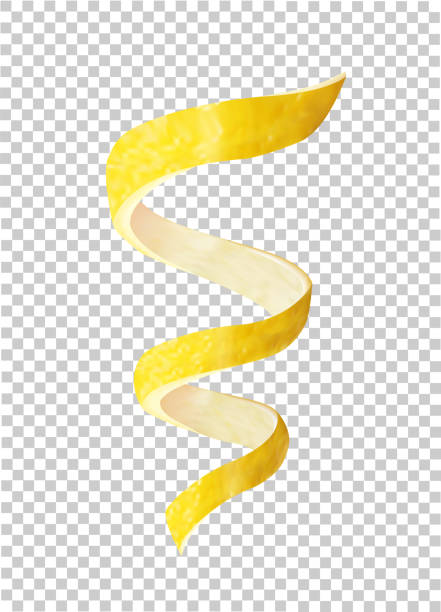 illustrations, cliparts, dessins animés et icônes de zeste de citron sous la forme d’une spirale verticalement sur un fond transparent. illustration vectorielle - lemon