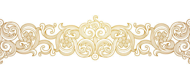 illustrazioni stock, clip art, cartoni animati e icone di tendenza di bordo vettoriale senza cuciture in oro per il modello di design. elementi in stile vittoriano. - victorian style frame picture frame wreath