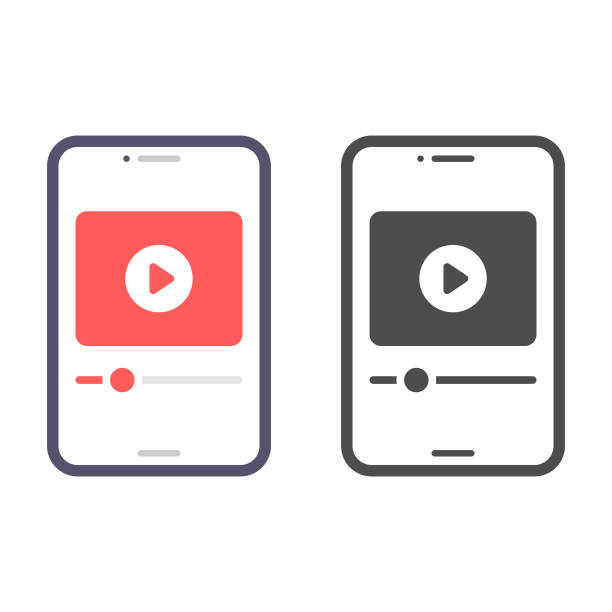 ilustrações de stock, clip art, desenhos animados e ícones de smartphone screen on video player icon vector design. - youtube