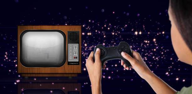 istock Composite image of woman playing video game against white background 1302818209
