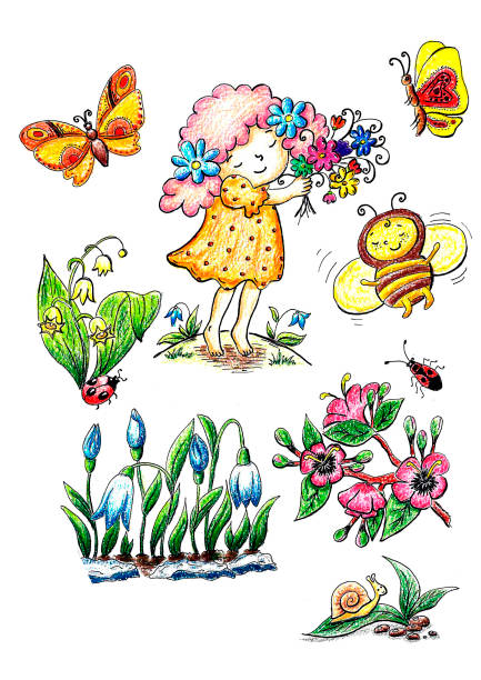 Drawings drawn by hand with pencils and markers.