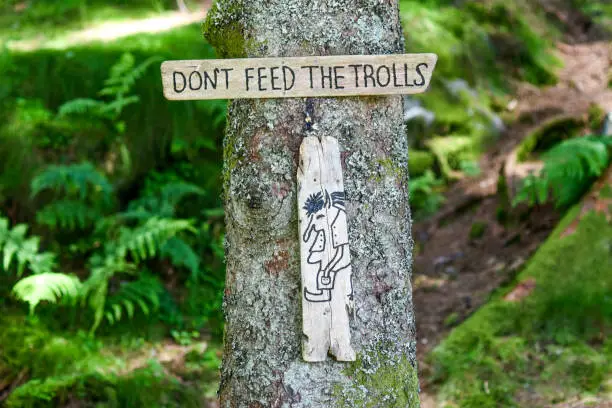 The plate: Don't feed the trolls in forest in Norway.