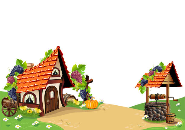 illustrations, cliparts, dessins animés et icônes de maison fabuleuse avec un toit orange dans le village - house rural scene field residential structure