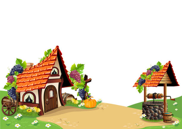 illustrazioni stock, clip art, cartoni animati e icone di tendenza di casa favolosa con un tetto arancione nel villaggio - travel nature rural scene outdoors