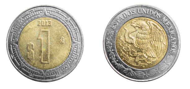 istock Mexicans one peso coin on a white isolated background 1302820281