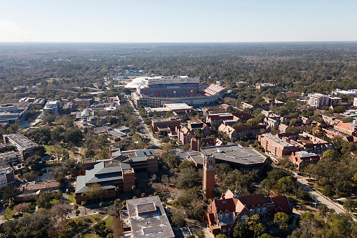 Aerial view of the university of Florida campus in Gainesville Florida photograph taken Feb 2021