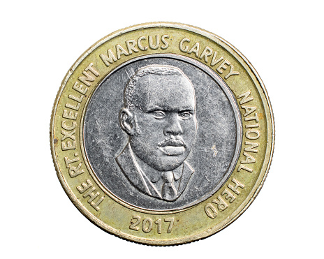 jamaica twenty dollar coin on white isolated background