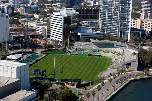 Aerial view of Al Lang Stadium St Petersburg Florida photograph taken Feb 2021