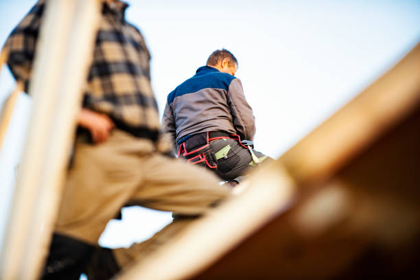 istock Builders at work with wooden roof construction 1302821029