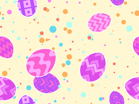 Easter eggs seamless pattern. Happy Easter background. Multi colored Easter eggs with a pattern. Festive background for banners, printing on paper, wrapper. Vector illustration