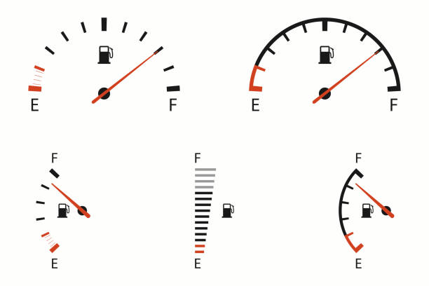 ilustrações de stock, clip art, desenhos animados e ícones de fuel gauge indicator icons set. car dial meter of gas, petrol, gasoline or diesel. vector - gas gauge full empty