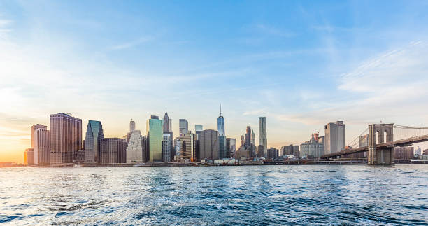 istock Manhattan Downtown urban view with Brooklyn bridge 1302825136