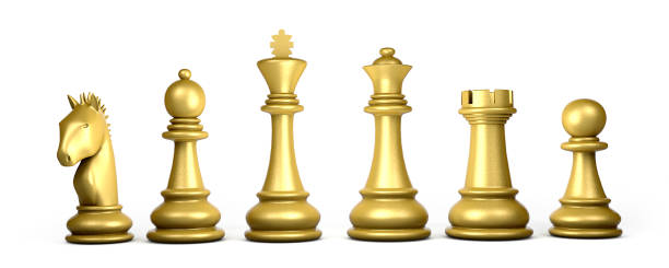 istock Set of Gold chess pieces isolated on white background. 3d illustration. 1302827273
