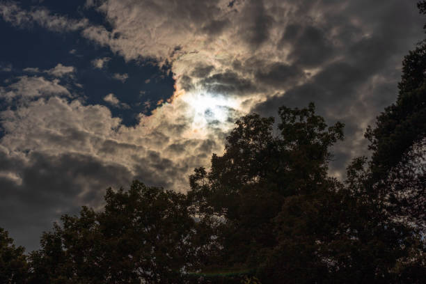 Amazing beauty  sunset on sky with white clouds. Beautiful summer nature backgrounds.
