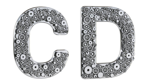 istock Gear alphabet made from realistic metal isolated on white background. Mechanical concept. Set of letters C & D. 3D rendering. 1302832276