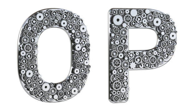 istock Gear alphabet made from realistic metal isolated on white background. Mechanical concept. Set of letters O & P. 3D rendering. 1302832277