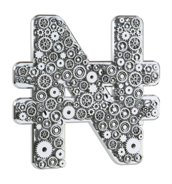 istock Gear Nigerian naira symbol isolated on white background. Mechanical concept. 3D rendering. 1302832711