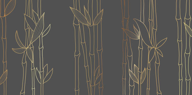 illustrazioni stock, clip art, cartoni animati e icone di tendenza di design della linea in oro di lusso in bambù su sfondo scuro - bamboo asia backgrounds textured