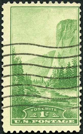 Postage stamp printed in USA shows El Capitan, Yosemite, California, National Parks Issue, 1934