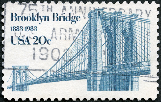 Postage stamp printed in USA shows  Brooklyn Bridge, 1983