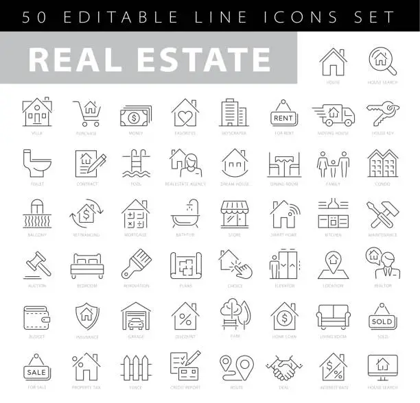Vector illustration of Real Estate Editable Stroke Line Icons