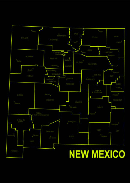 neonowa mapa nowego meksyku
 na czarnym tle - new mexico map counties county stock illustrations