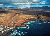 Aerial view of Volcanic Lake El Golfo, Lanzarote, Canary Islands, Spain