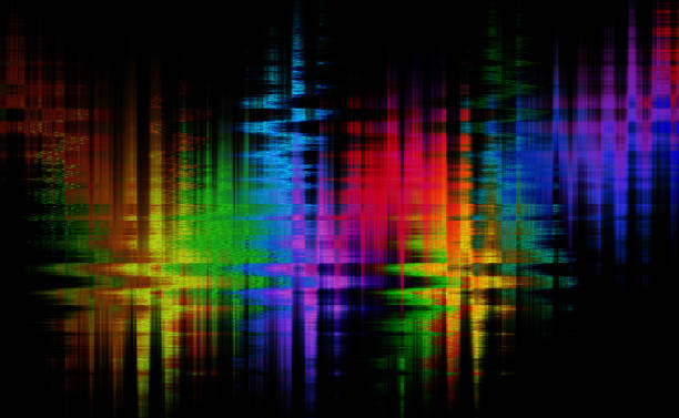 Abstract Glitch Pixel Curve Rainbow Neon Moire Wind Vibration Ombre Chromatic Serrated Dynamic Flowing Wave Grid Graph Laser Igniting Morphing Pattern Black Blurred Motion Texture Reflection Puddle Asphalt After Rain City Street Digitally Generated Art