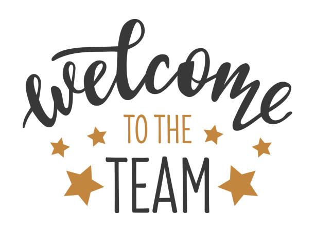 Welcome to the team hand drawn lettering logo icon in trendy golden grey colors. Vector phrases elements for postcards, banners, posters, mug, scrapbooking, phone cases and clothes design. Welcome to the team hand drawn lettering logo icon in trendy golden grey colors. Vector phrases elements for postcards, banners, posters, mug, scrapbooking, phone cases and clothes design. welcome sign stock illustrations