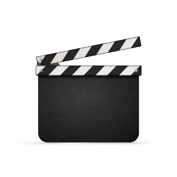 istock Detailed realistic movie clapper with copy space on white 1302842000