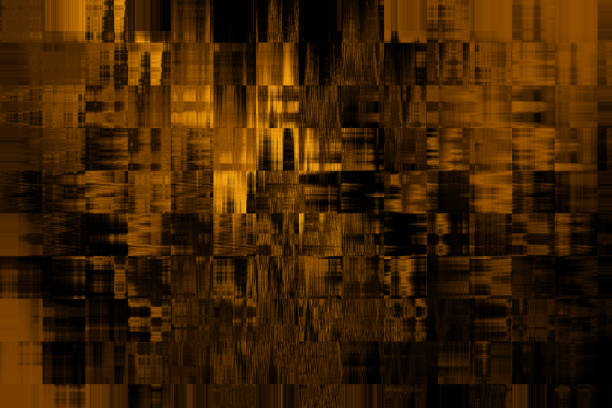 抽象的なゴールドブラックピクセルの背景グランジグリッチパターン光テクスチャデジタル生成画像 - rusty yellow metal retro revival ストックフォトと画像