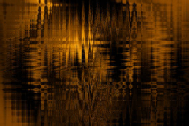 golden black abstrakte hintergrund grunge glitch wave pixel igniting orange gelb braun gebürstet metall lärm muster gezackte textur glühen im dunkeln digital erzeugt e-kunst - black gold abstract spiral stock-fotos und bilder