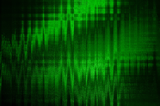 Abstract Matrix Green Light Trail Neon Pixel Background Noise Pattern Glitch Effect Square Texture Technical Difficulties Black Backdrop Digitally Generated Image for banner, flyer, card, poster, brochure, presentation