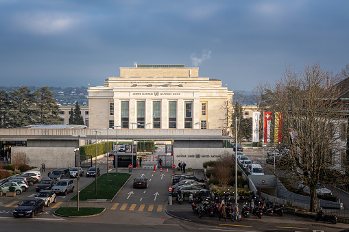 Geneva, Switzerland - December 03, 2019: Palace of Nations - United Nations Office - Geneva, Switzerland