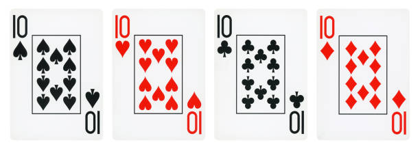 четыре из десяти игральные карты - изолированные - ten of hearts стоковые фото и изображения