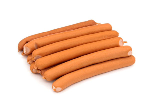 istock Hot dog sausages on a white background 1302866626