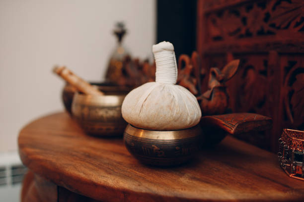 istock Herbs bag accessories for thai massage procedure at beauty spa 1302870481
