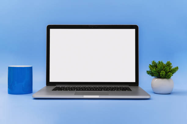 Laptop with Blank White Screen stock photo