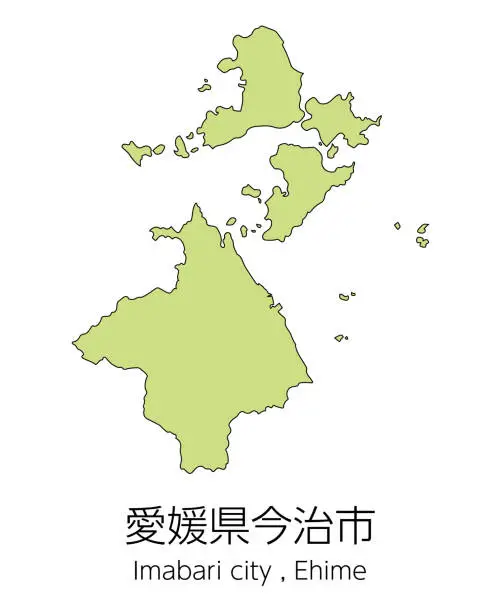 Vector illustration of Map of Imabari City, Ehime Prefecture, Japan.Translation: 