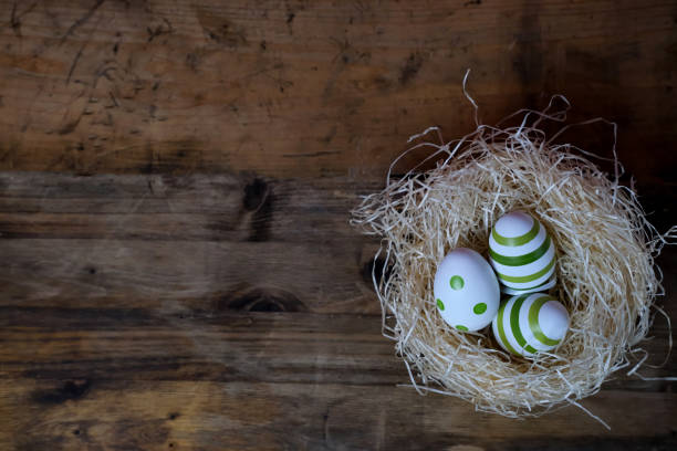 istock colored easter egg with painted pattern, concept of Christian traditions, holidays, Spring Festival 1302877921