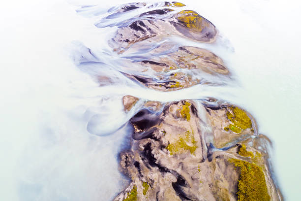 istock Natural Pattern of a Braided River in Iceland, Aerial View 1302882936