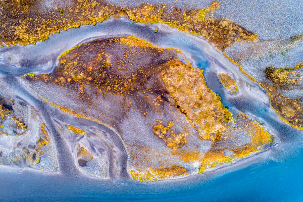 istock Natural Pattern of a Braided River in Iceland, Aerial View 1302883099