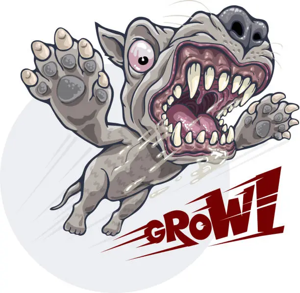 Vector illustration of Angry growling dog attacks in jump
