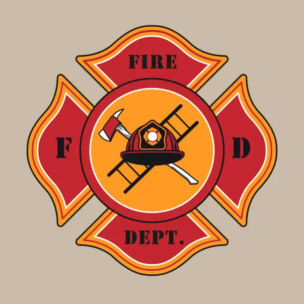 Vector illustration of Red colored stylish badge for fire department